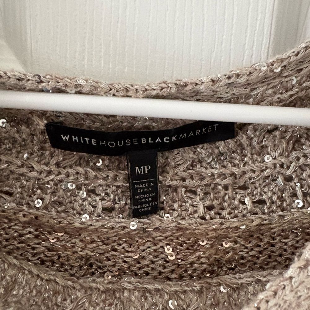 WHBM Sequin Knit Sweater Coastal Grandma Boho Cowl Neck Taupe MP - Picture 6 of 8